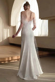 Sheath-Column Sweep-Brush Train Satin Wedding Dress 681142138334 - COCOMELODY