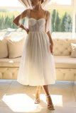A-Line Tea Length Sparkling Tulle Little White Dress 100004 - COCOMELODY