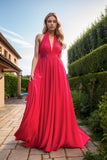 A-Line Sweep-Brush Train Chiffon Prom Dress CS0457 - COCOMELODY