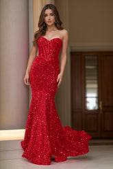 Trumpet-Mermaid Sweep-Brush Train Sequined Prom Dress CS0413 - COCOMELODY