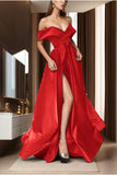 A-Line Sweep-Brush Train Satin Prom Dress CS0424 - COCOMELODY