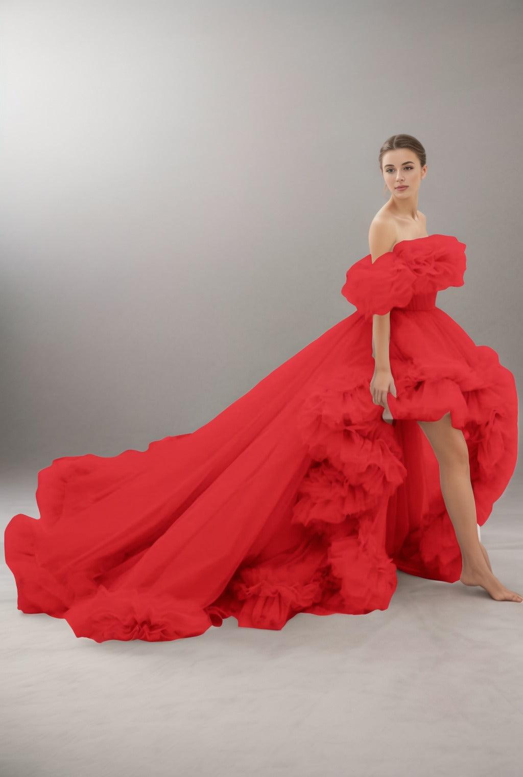 A-Line Court Train Tulle Prom Dress CS0406 - COCOMELODY