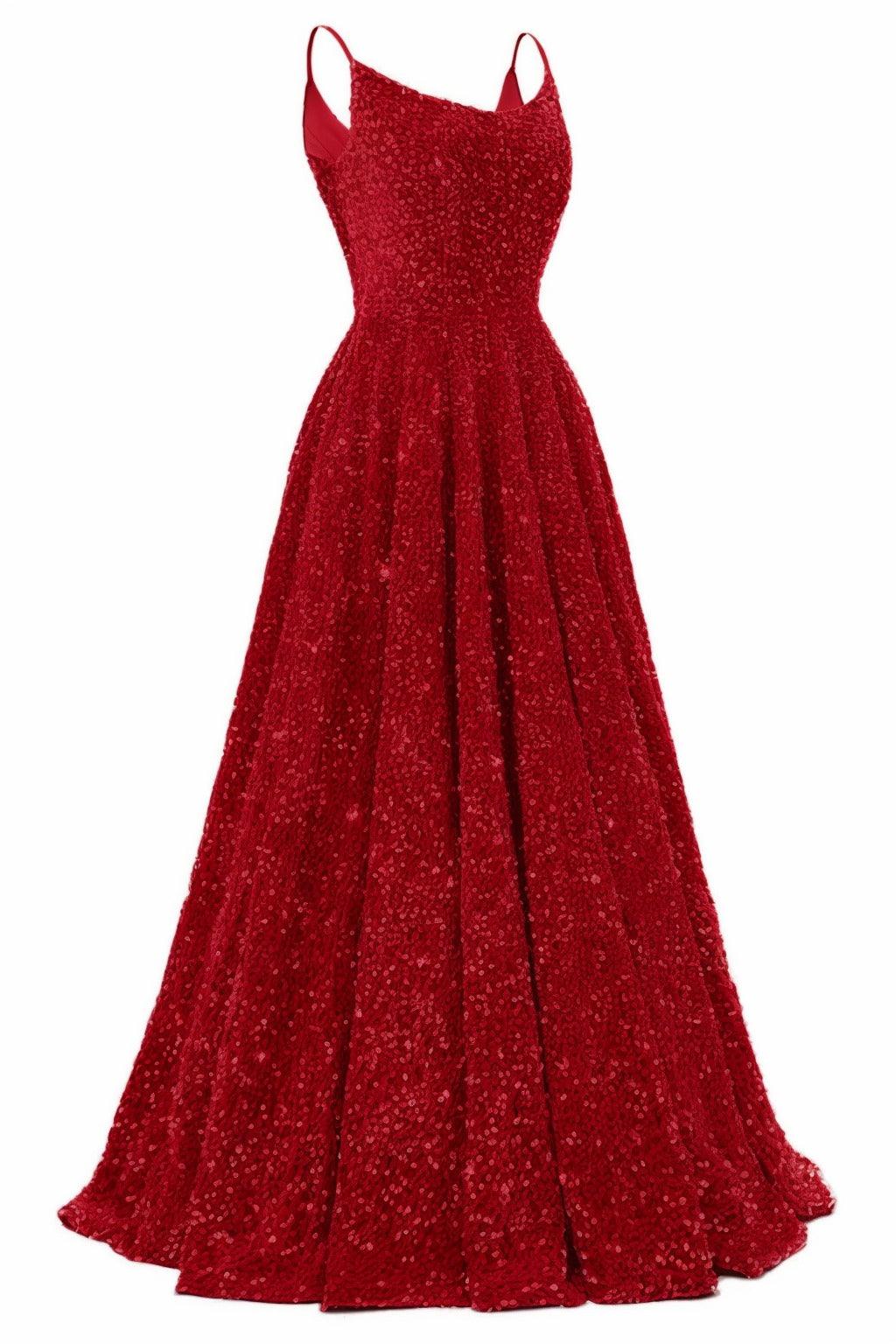 A-Line Floor Length Sequined Prom Dress CS0411 - COCOMELODY