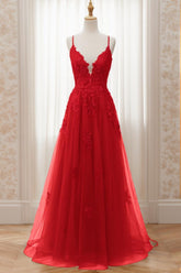 A-Line Sweep-Brush Train Tulle Prom Dress CS0463 - COCOMELODY