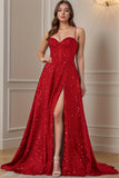 A-Line Sweep-Brush Train Sequined Prom Dress CS0404 - COCOMELODY