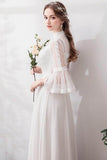 A-Line Floor Length Lace Chiffon Wedding Dress 675587354668 - COCOMELODY
