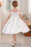 Ball-Gown/Princess Off the Shoulder Short Sleeves Organza Midi Flower Girl 805458209694 - COCOMELODY