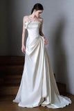 Sheath-Column Sweep-Brush Train Satin Wedding Dress 761888350591 - COCOMELODY