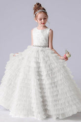 A-line/Princess Scoop Neck Sleeveless Tulle Flower Girl Dress 671801710383 - COCOMELODY