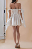 A-Line Mini Satin Little White Dress 4318813652 - COCOMELODY
