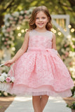 A-Line Illusion Neck Tulle Knee Length Flower Girl Dresses 1031516096156