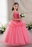 A-Line Illusion Neck Floor Length Tulle Organza Flower Girl Dresses 1062135888325