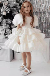 Ball Gown Scoop Neck Puff Sleeves Mini Organza Flower Girl Dresses 793950591528 - COCOMELODY