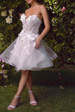 A-Line Short-Mini Lace Tulle Little White Dress 100027