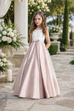 Flower Girl Dresses Satin V-Back Bow Straps Floor Length Wedding Gown 1058875849330