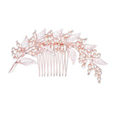 INS style bridal bridal headpiece alloy hollow leaf hair comb Pearl rhinestone disc hair insert comb 597016876018 - COCOMELODY