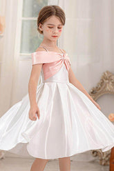 Ball-Gown/Princess Off the Shoulder Short Sleeves Organza Midi Flower Girl 805458209694 - COCOMELODY