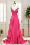 A-Line Sweep-Brush Train Chiffon Prom Dress CS0470 - COCOMELODY