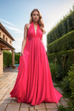 A-Line Sweep-Brush Train Chiffon Prom Dress CS0457 - COCOMELODY