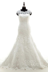 Trumpet Chapel Train Tulle Wedding Dress LWAT1503ECR - COCOMELODY