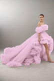 A-Line Court Train Tulle Prom Dress CS0406 - COCOMELODY
