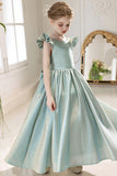 Glitter Fabric Gown Ruffle Sleeves Bow Floor Length Flower Girl Dresses 916560252784