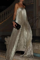 A-Line Floor Length Bronzing Fabric Wedding Guest Dress 907613533835