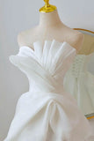 A-Line Sweep-Brush Train Organza Satin Wedding Dress 724137910656 - COCOMELODY