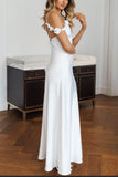 Sheath-Column Ankle Length Satin Little White Dress 100028 - COCOMELODY