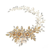 Hollow flower Pearl hair comb vintage gold hair comb 625233072059 - COCOMELODY