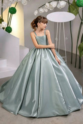 Minimalist Spaghetti Strap Square Neck Satin Flower Girl Dresses 1035694869157