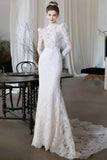 Trumpet-Mermaid Sweep-Brush Train Lace Wedding Dress 818104899723 - COCOMELODY