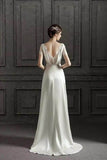 A-Line Sweep-Brush Train Satin Wedding Dress 687832654102 - COCOMELODY