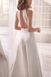 Halter Floor Length Chiffon Wedding Jumpsuit 938528175857 - COCOMELODY
