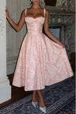 A line Tea Length Jacquard Satin Wedding Guest Dress 1038699395137