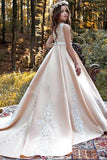 Ball-Gown Scoop Neck Sleeveless Satin Court Train Flower Girl Dresses 607388729160 - COCOMELODY