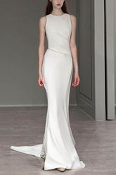 Trumpet-Mermaid Sweep-Brush Train Satin Wedding Dress 709458498838 - COCOMELODY