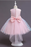 Sleeveless Round Neck Floral Appliques High-Low Flower Girl Dresses 1029079751952