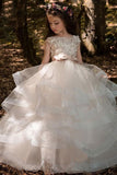 A-Line Illusion Floor Length Tulle Flower Girl Dresses 617286377317