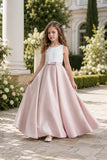 Flower Girl Dresses Satin V-Back Bow Straps Floor Length Wedding Gown 1058875849330