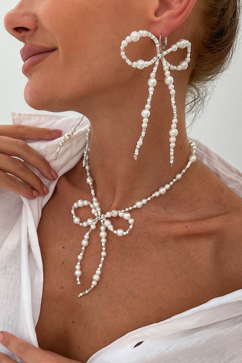 Classic Pearl/ Wedding Earrings/Necklace Jewelry Sets (Set of 2) 911142632859 - COCOMELODY
