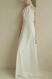 A-Line Sweep-Brush Train Acetate Satin Wedding Dress 655190338774 - COCOMELODY