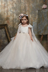 A-Line Sweep-Brush Train Tulle Flower Girl Dresses 689572763986