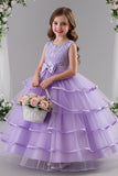 A-Line Sleeveless Round Neck Tulle Floor Length Flower Girl Dresses 1049620485587