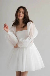 A-Line Mini Polyester Little White Dress 968801127056 - COCOMELODY