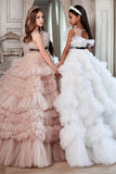 Ball Gown Layered Ruffle Tulle Floor Length Flower Girl Dresses 684633823219
