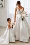 A-Line Illusion Large Bow Sweep-Brush Train Flower Girl Dresses 944464872458