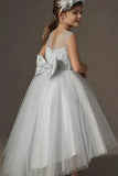Princess Illusion Round Neck High-Low Lace Tulle Flower Girl Dresses 1062488474414