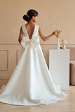 Elegant Satin V-Back Bow Sweep-Brush Train Flower Girl Dresses 985833041393
