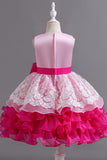 Sleeveless Round Neck Knee Length Tiered Ruffled Organza Lace Flower Girl Dresses 1030684537827